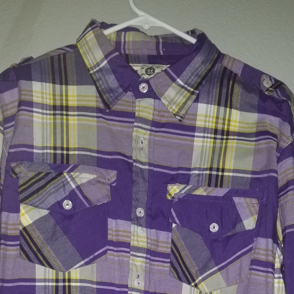 Evolution Purple Yellow Button Down Men Shirt XL